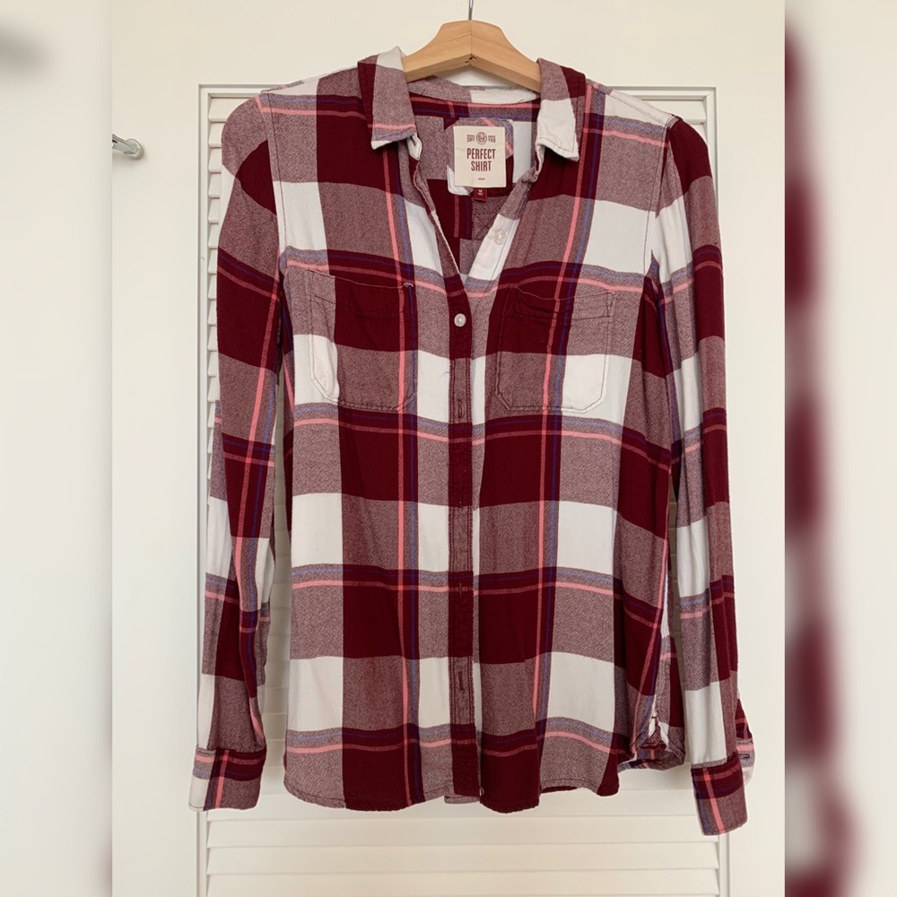 Soft maroon plaid flannel
